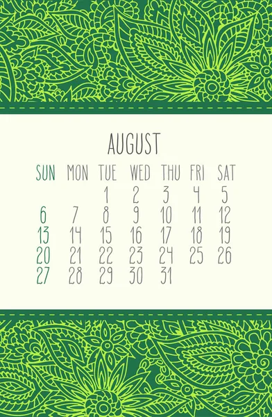 Sierpnia 2017 roku kalendarzowego — Wektor stockowy