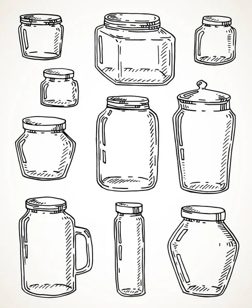 Conjunto de frascos desenhados à mão — Vetor de Stock
