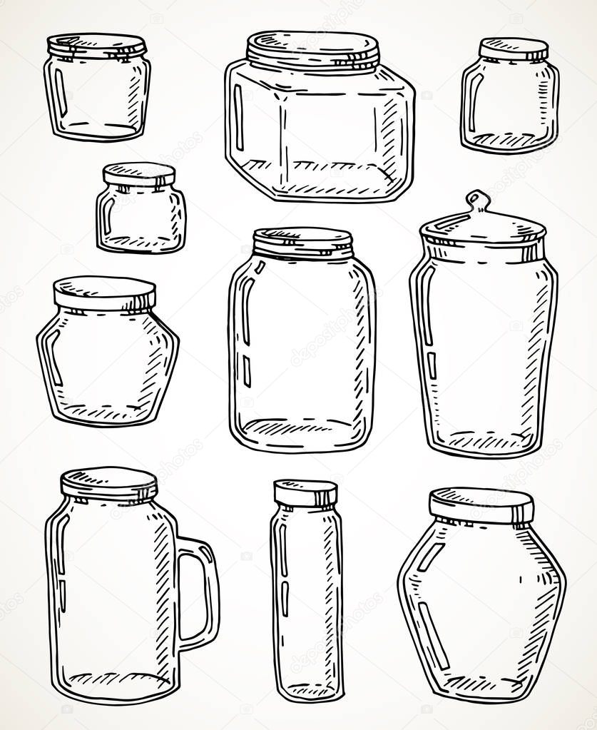 Hand drawn jars set