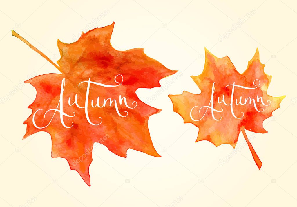 Watercolor maple leaves and Autumn word