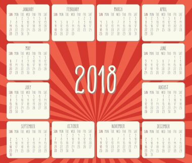 Yıl 2018 aylık takvim