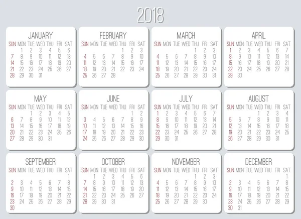 Ежемесячный календарь 2018 года — стоковый вектор