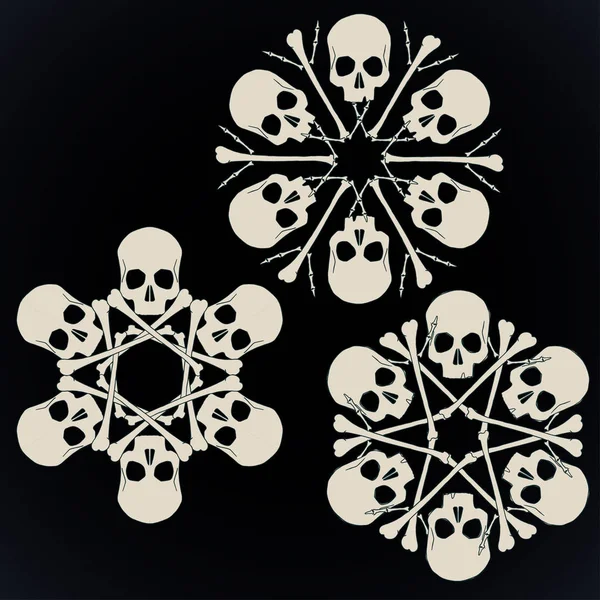 Kości czaszki i wesoły snowlakes — Wektor stockowy