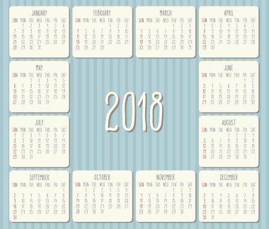 Yıl 2018 aylık takvim