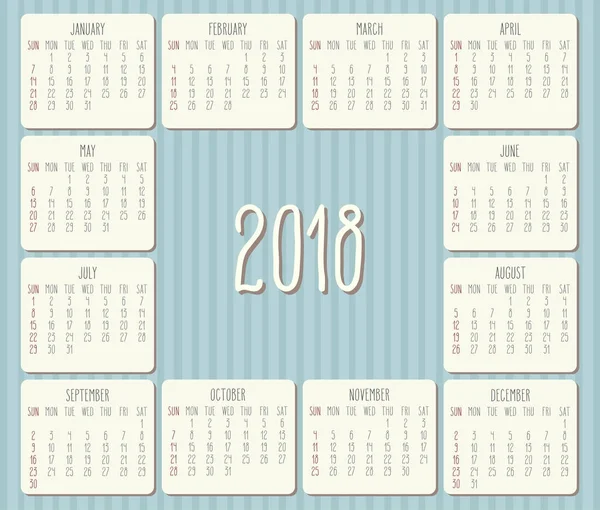 Année Calendrier mensuel 2018 — Image vectorielle