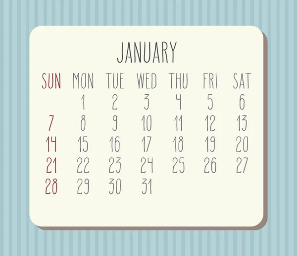 Gennaio anno 2018 calendario mensile — Vettoriale Stock
