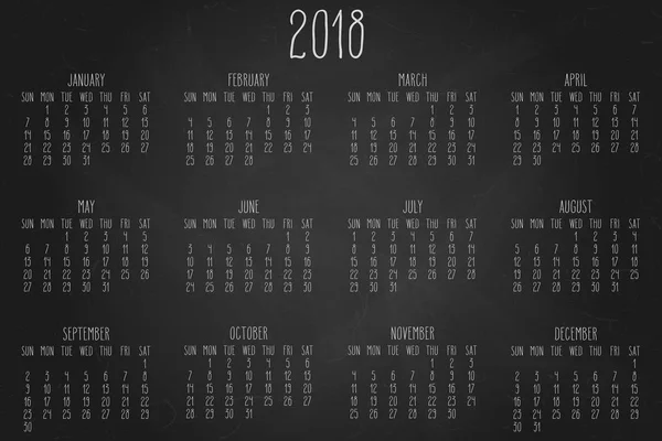 Année Calendrier mensuel 2018 — Image vectorielle