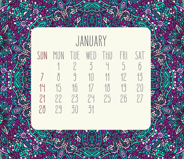 January year 2018 calendar — Stock Vector