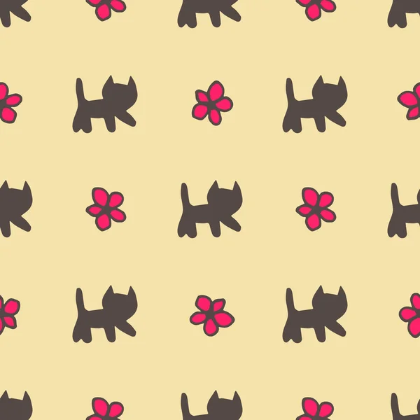 Tatlı kediler ve çiçekler seamless modeli — Stok Vektör