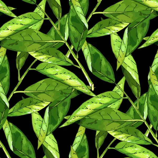 Ręcznie rysowane oddział z zielonych liści wzór — Wektor stockowy