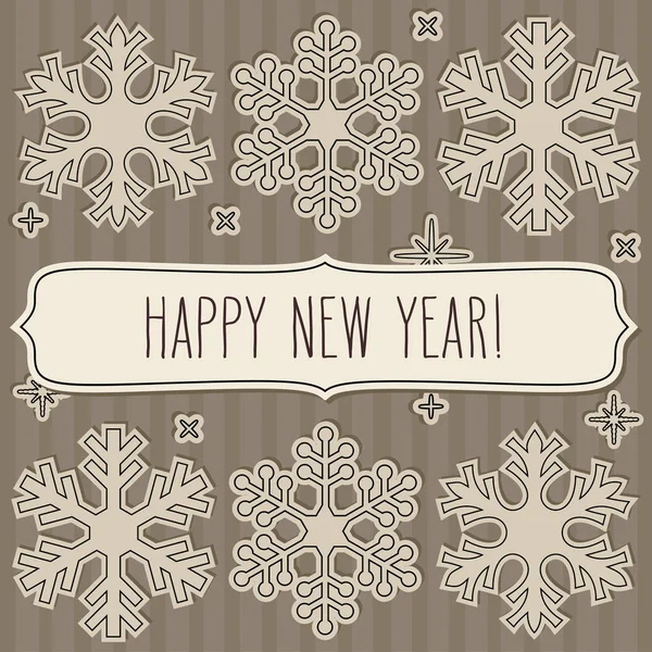 Marco de copos de nieve de corte de papel y saludos de Año Nuevo — Archivo Imágenes Vectoriales