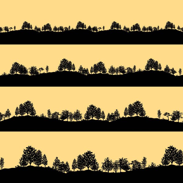 Forest trees silhouettes backgrounds set