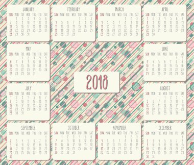 Yıl 2018 aylık takvim