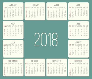 Yıl 2018 aylık takvim