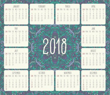 Yıl 2018 aylık takvim