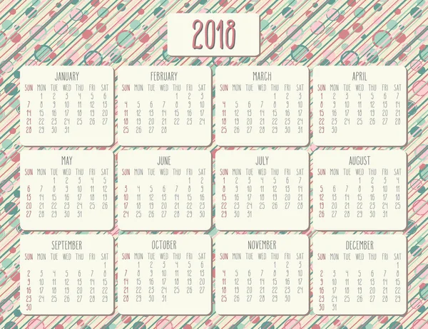 Měsíční kalendář pro rok 2018 — Stockový vektor