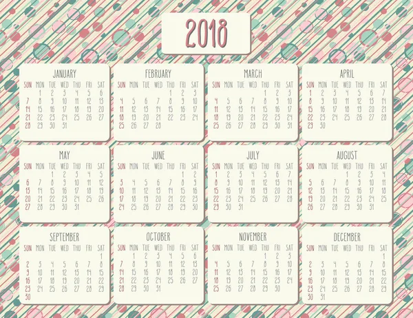 Jahr 2018 monatlicher Kalender — Stockvektor