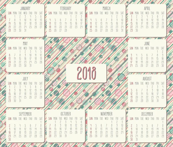 Jahr 2018 monatlicher Kalender — Stockvektor