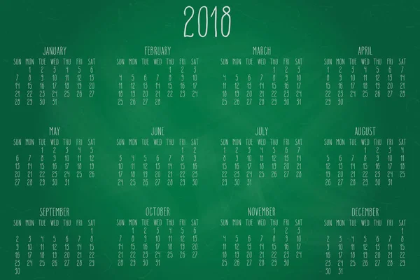 Année Calendrier mensuel 2018 — Image vectorielle