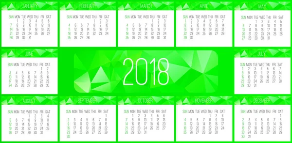 Rok 2018 Wektor Miesięczny Kalendarz Tydzień Niedzieli Projekt Współczesnej Low — Wektor stockowy