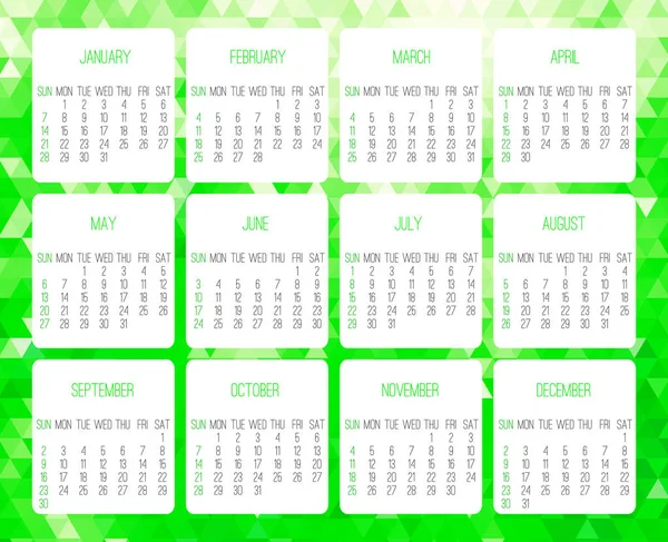 Year 2018 Vector Monthly Calendar Week Starting Sunday Contemporary Low — Stock Vector