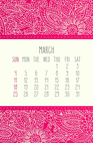 Year 2018 March calendar — Stock Vector