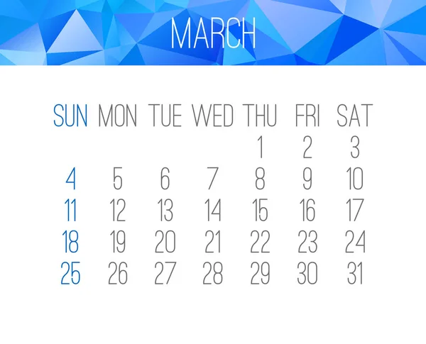 Jahr 2018 März Kalender — Stockvektor