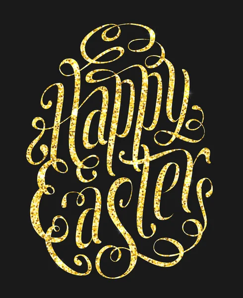 Happy Easter gold glitter greeting card — Stock Vector