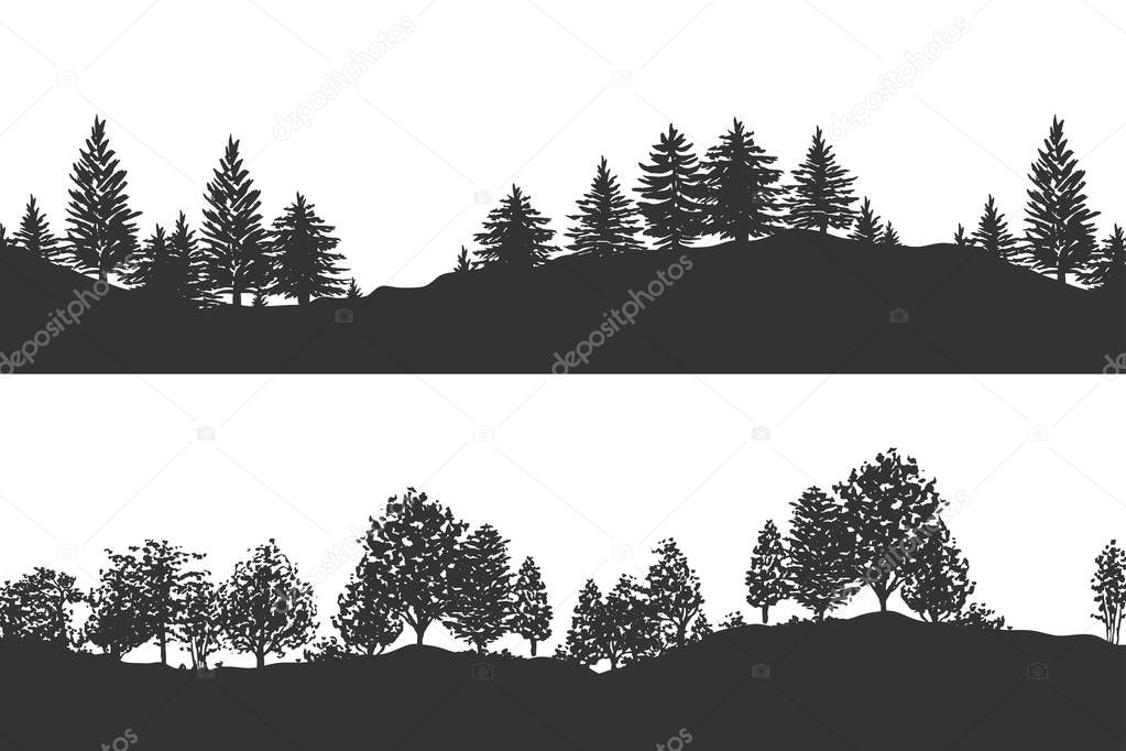 Forest trees silhouettes backgrounds set