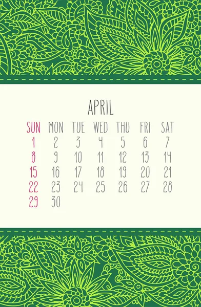 April Jahr 2018 Kalender — Stockvektor