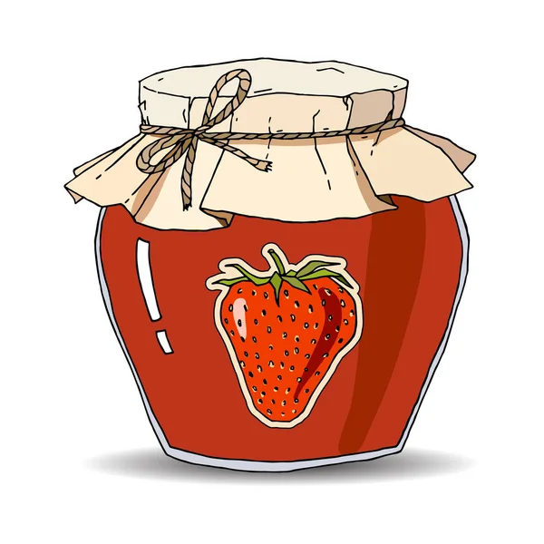Hand gezogenes Erdbeermarmeladenglas — Stockvektor
