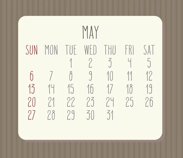 Maio 2018 Calendário —  Vetores de Stock
