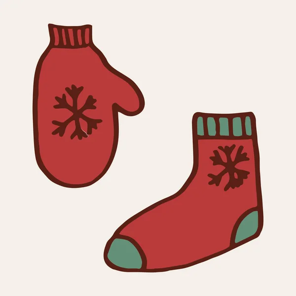 Fäustlinge und Socken, weihnachtliche Designelemente — Stockvektor