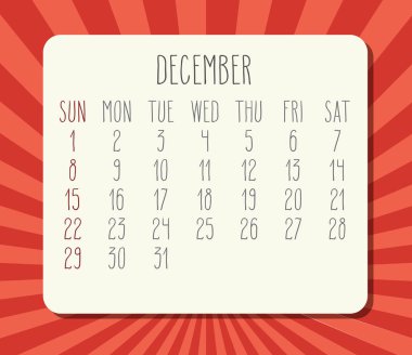 Aralık 2019 Aylık Takvim