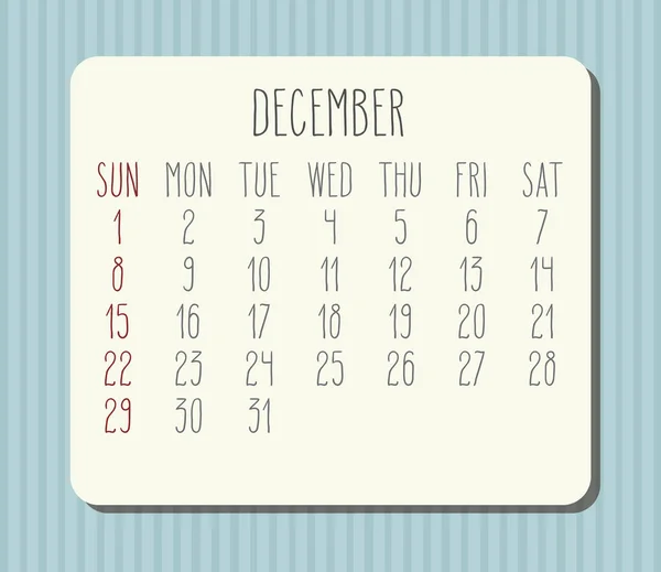 Μηνιαίο ημερολογιακό έτος Δεκεμβρίου 2019 — Διανυσματικό Αρχείο