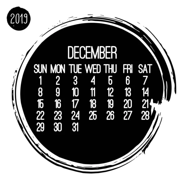 Grudzień rok 2019 kalendarz miesięczny — Wektor stockowy