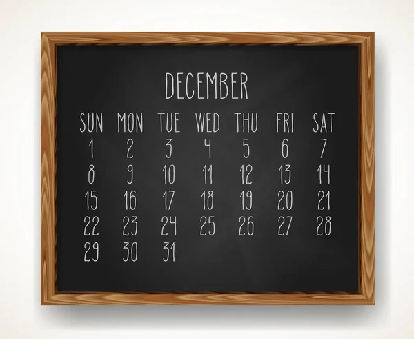 Prosinec 2019 měsíční kalendář tabulí — Stockový vektor