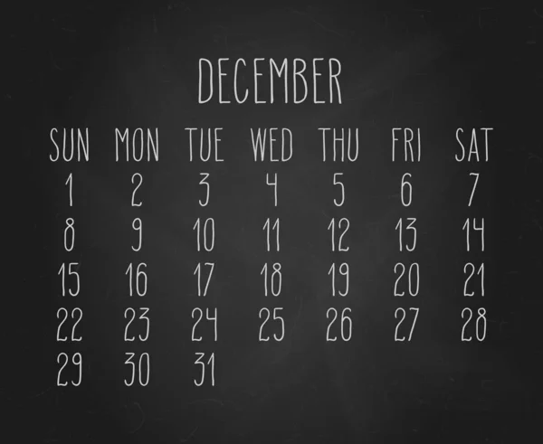 Dezember 2019 monatlicher schwarzer Kreidekalender — Stockvektor