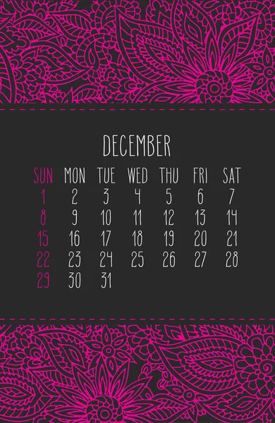Grudzień rok 2019 kalendarz miesięczny — Wektor stockowy