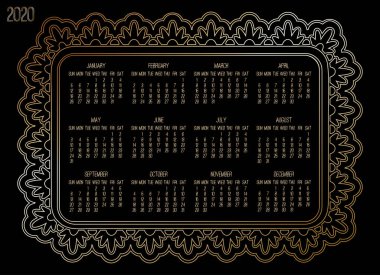 Yıl 2020 Aylık Altın Takvim