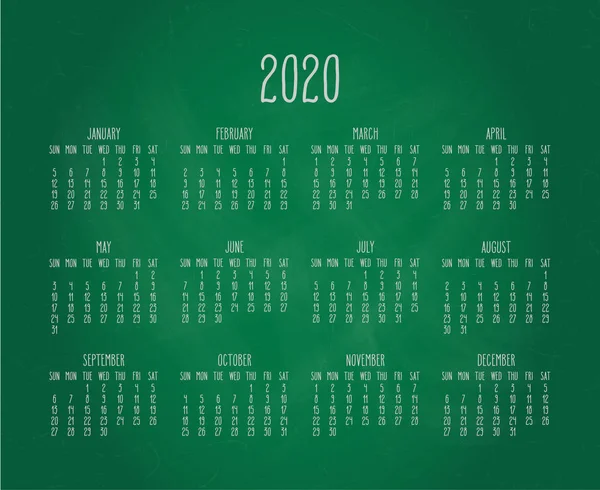 Calendario mensual pizarra año 2020 — Vector de stock