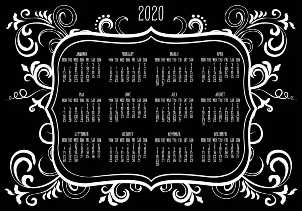 Calendario marco mensual año 2020 — Vector de stock