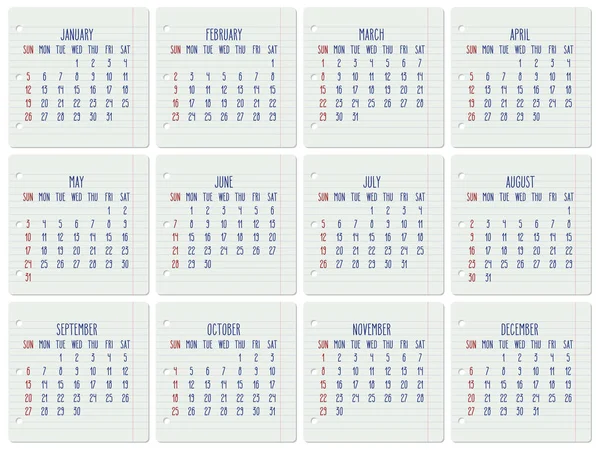 Yıl 2020 Aylık defter sayfası takvimi