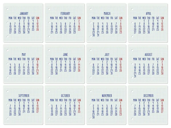 Yıl 2020 Aylık defter sayfası takvimi