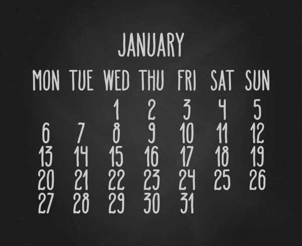 January year 2020 monthly black chalkboard calendar — ストックベクタ