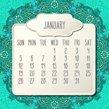 Ocak 2020 Aylık çerçeve ve çiçek karalama arka planı