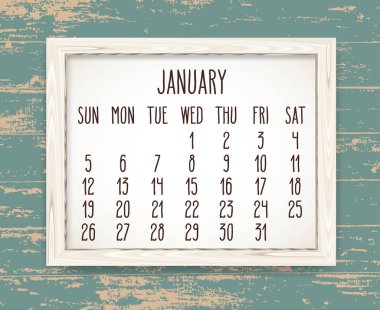 Ocak 2020 Aylık takvim ahşap çerçeveli