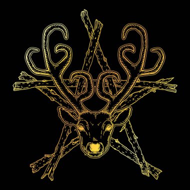 Elle çizilmiş geyik kafası pentagram kabilesi tarzında