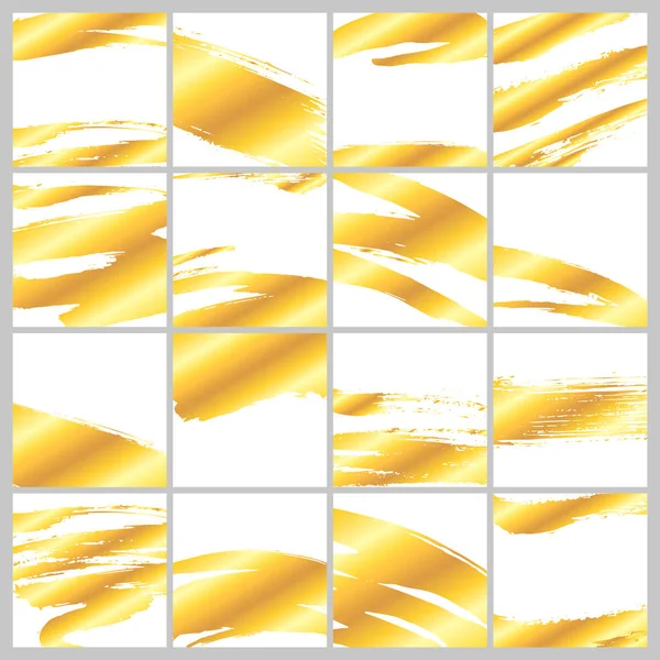 Golden artistic paint strokes background set — Stock Vector