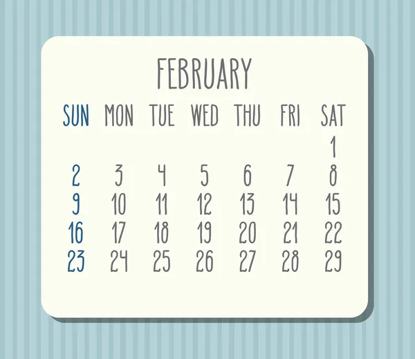 Febbraio 2020 calendario mensile — Vettoriale Stock